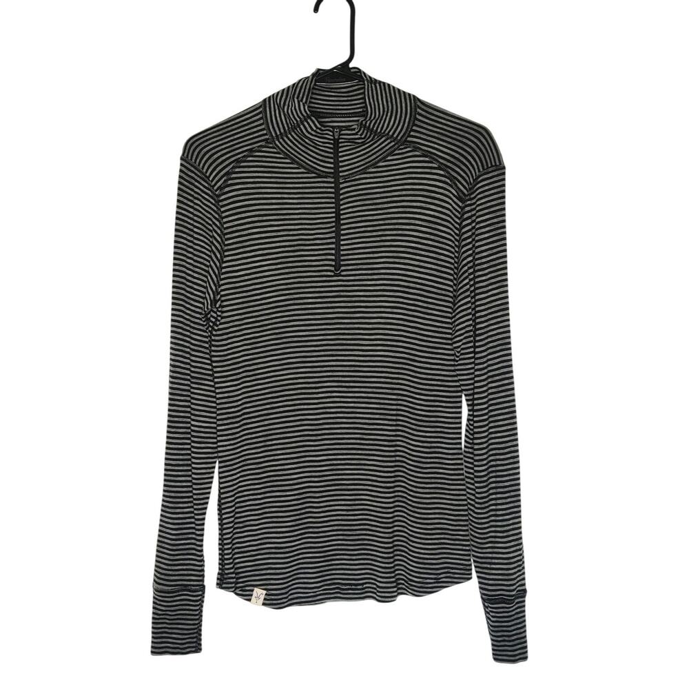 Ibex Merino Wool 1/4 Zip Gray Stripe Pullover Base Layer XL Outdoor Hiking Ski